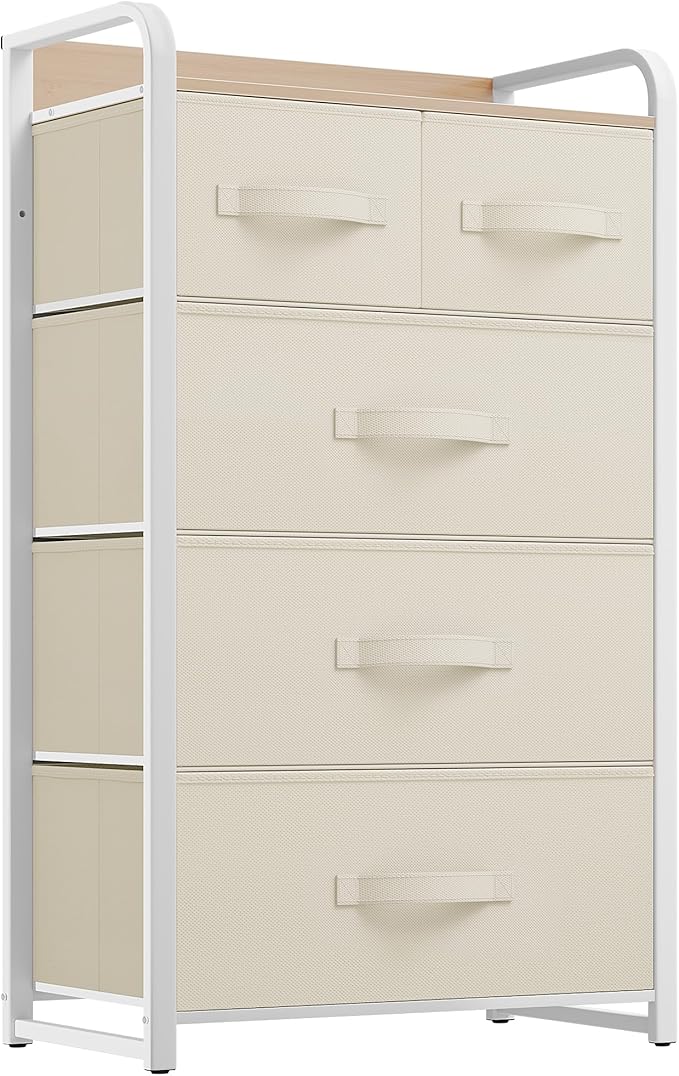 Fabric Dresser with 5 Drawers - Storage Tower with Large Capacity, Organizer Unit for Bedroom,