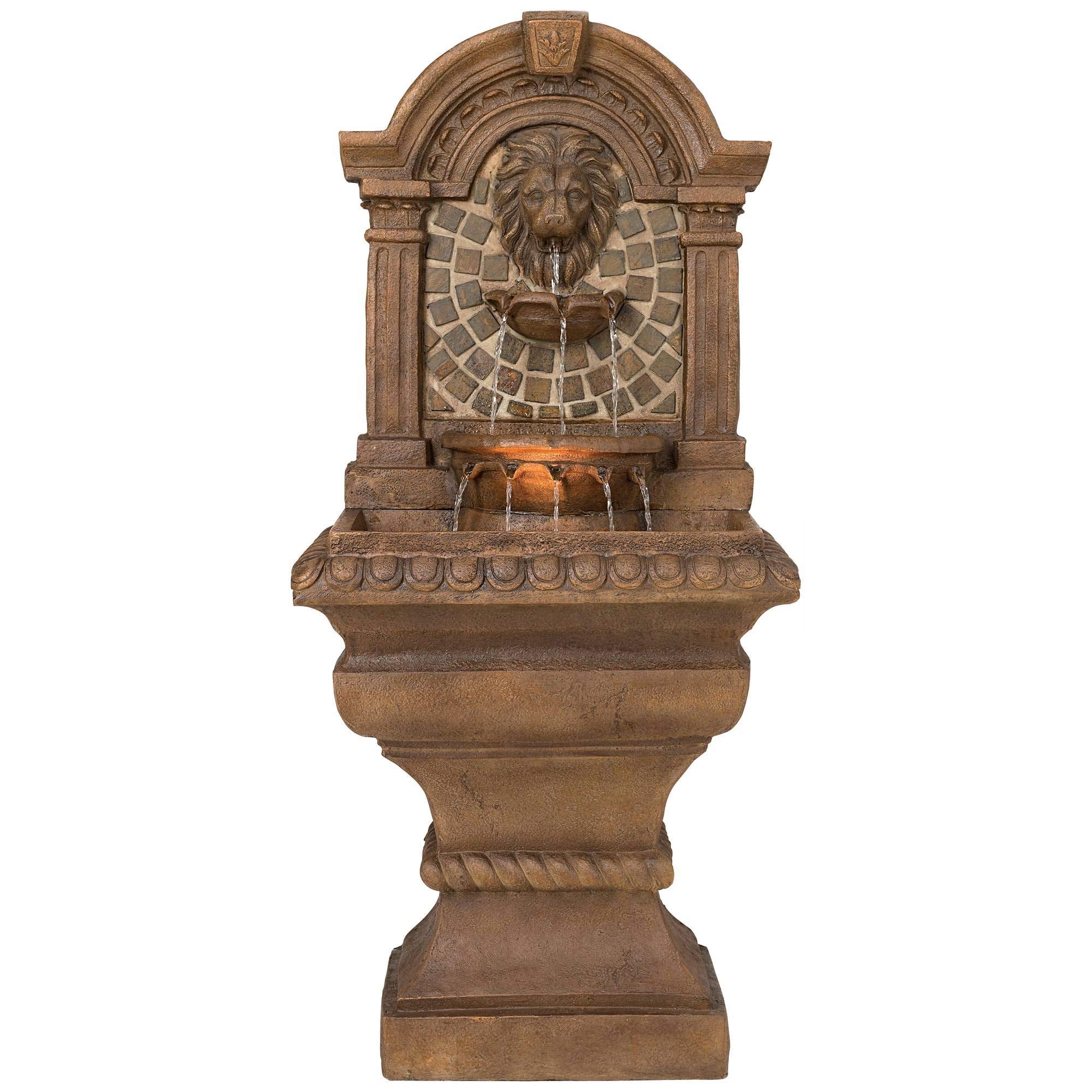 Royal Lions Head Mediterranean Outdoor 3 Tiered Wall Water Fountain 51" High