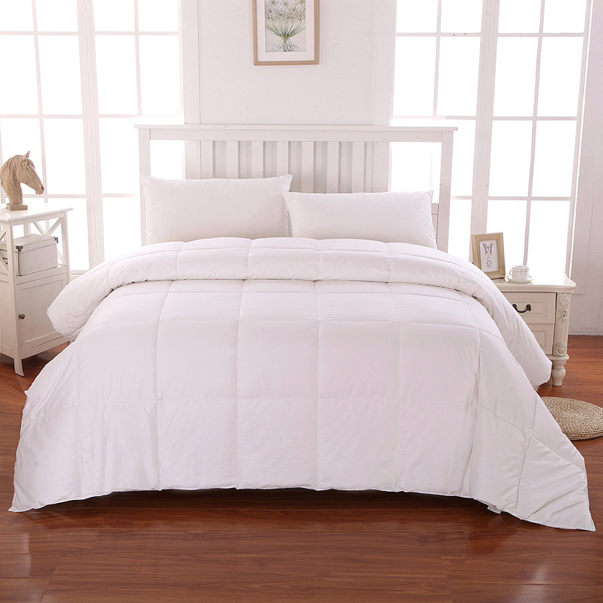 Sustainable Cotton Filled Medium Warmth Breathable Hypoallergenic Comforter, White, Full/Queen