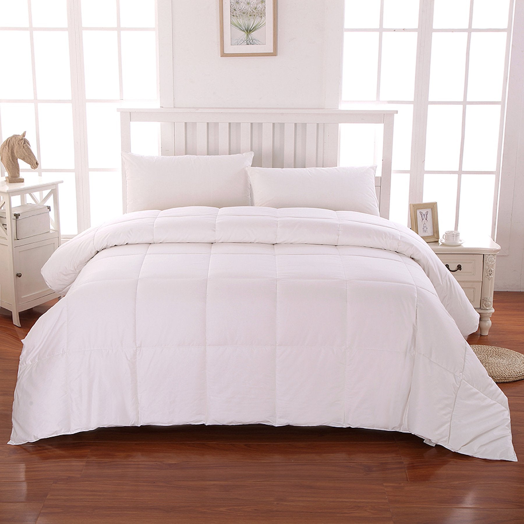 Sustainable Cotton Filled Medium Warmth Breathable Hypoallergenic Comforter, White, Full/Queen