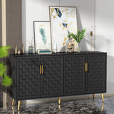 Buffet Cabinet with Storage, 4 Doors Accent Sideboard Cabinet, Modern Credenza with Adjustable Shelves Cupboard Console Table for Living Room, Kitchen, Dining Room, Hallway, Black