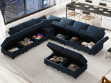 Modular Sectional Sofa with Ottoman, Velvet L-Shape Corner Sofa Set, 7-Seater, Blue