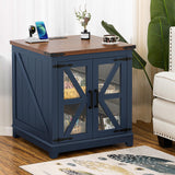 Farmhouse End Table with Charging Station, 24" Large Sofa Side Table