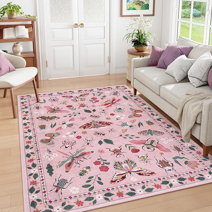 Insect Print Area Rugs 8x10, Non Slip Washable Rugs for Living Room 8x10 Rug, Soft Modern Bedroom Rug 8x10 Under Bed Ultra