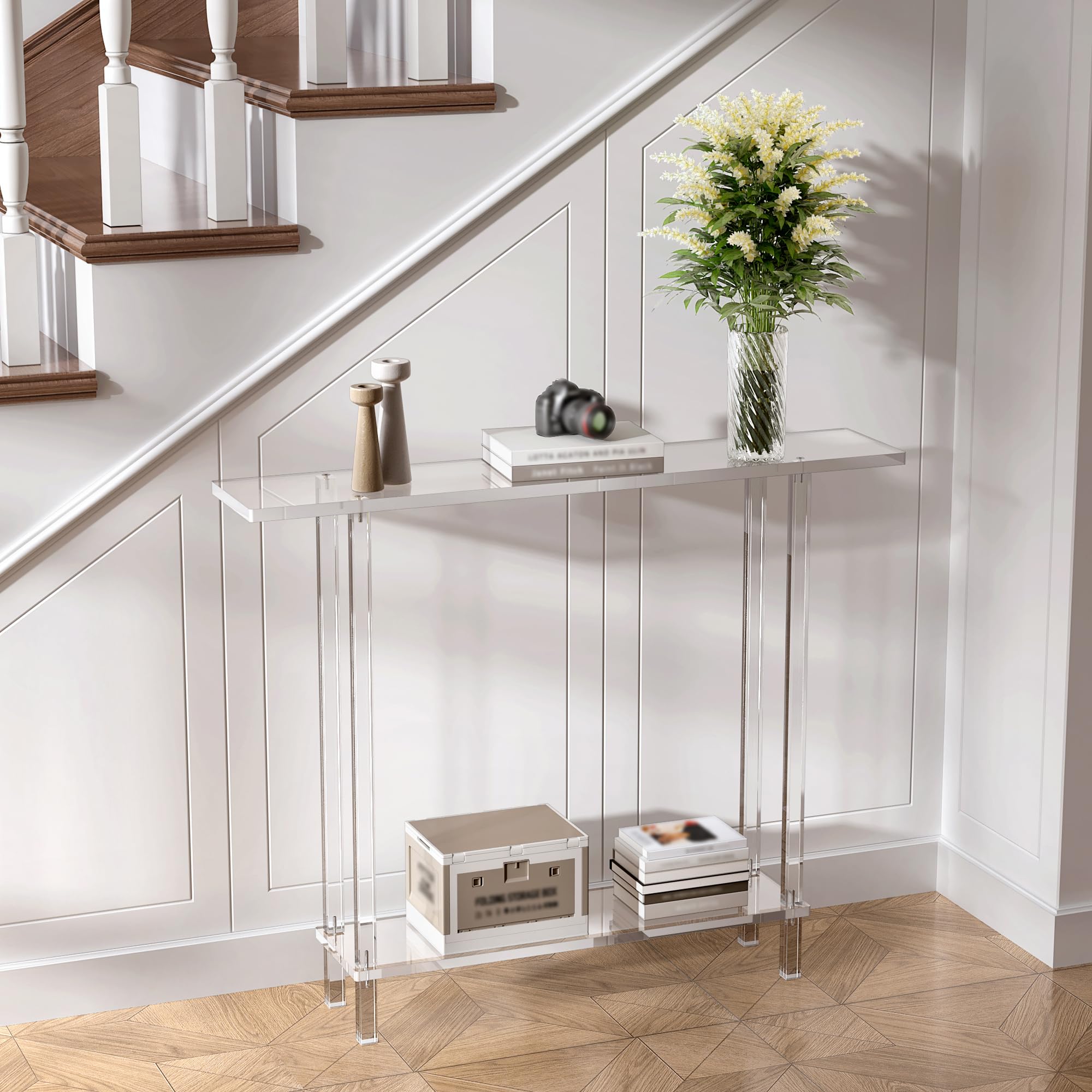 Acrylic Narrow Console Table - 39.4" Clear 2-Tier Entryway Table