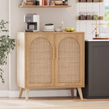 Rattan Storage Cabinet with Doors, Accent Bathroom Floor Cabinet, Modern Sideboard