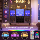 Wine Bar Cabinet with Power Outlet, Liquor Cabinet Bar with LED Light and Glass Holder