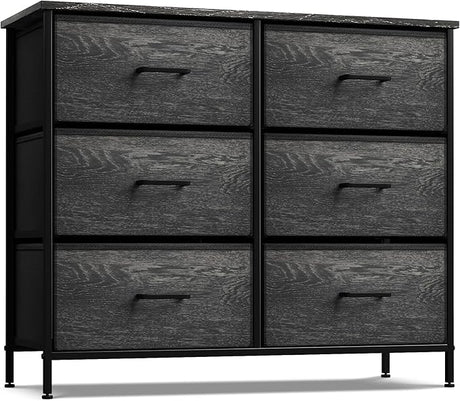 Dresser with 5 Drawers - Chest Organizer Unit with Steel Frame Wood Top & Handle Easy Pull Fabric Bins for Clothes -