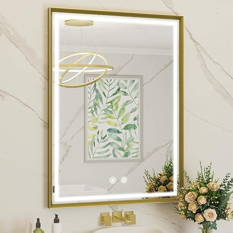 24x36 Inch LED Mirror for Bathroom,Gold Framed Bathroom Mirror with LED Lights