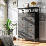 Dresser with Charging Station, 59-Inch Tall Dresser for Bedroom with 11 Storage Drawers