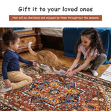 Moynesa Ultra-Thin Washable Oriental Area Rug - 5x7 Large Living Room Rug, Non-Slip Non-Shedding Stain Resistance Low Pile Playroom Mat Indoor Floor Carpet for Bedroom Nursery, Brown/Multi