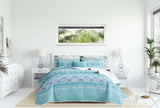 3 Piece Blue Coastal Quilt Sets Queen Size Microfiber Comforter Bedspread