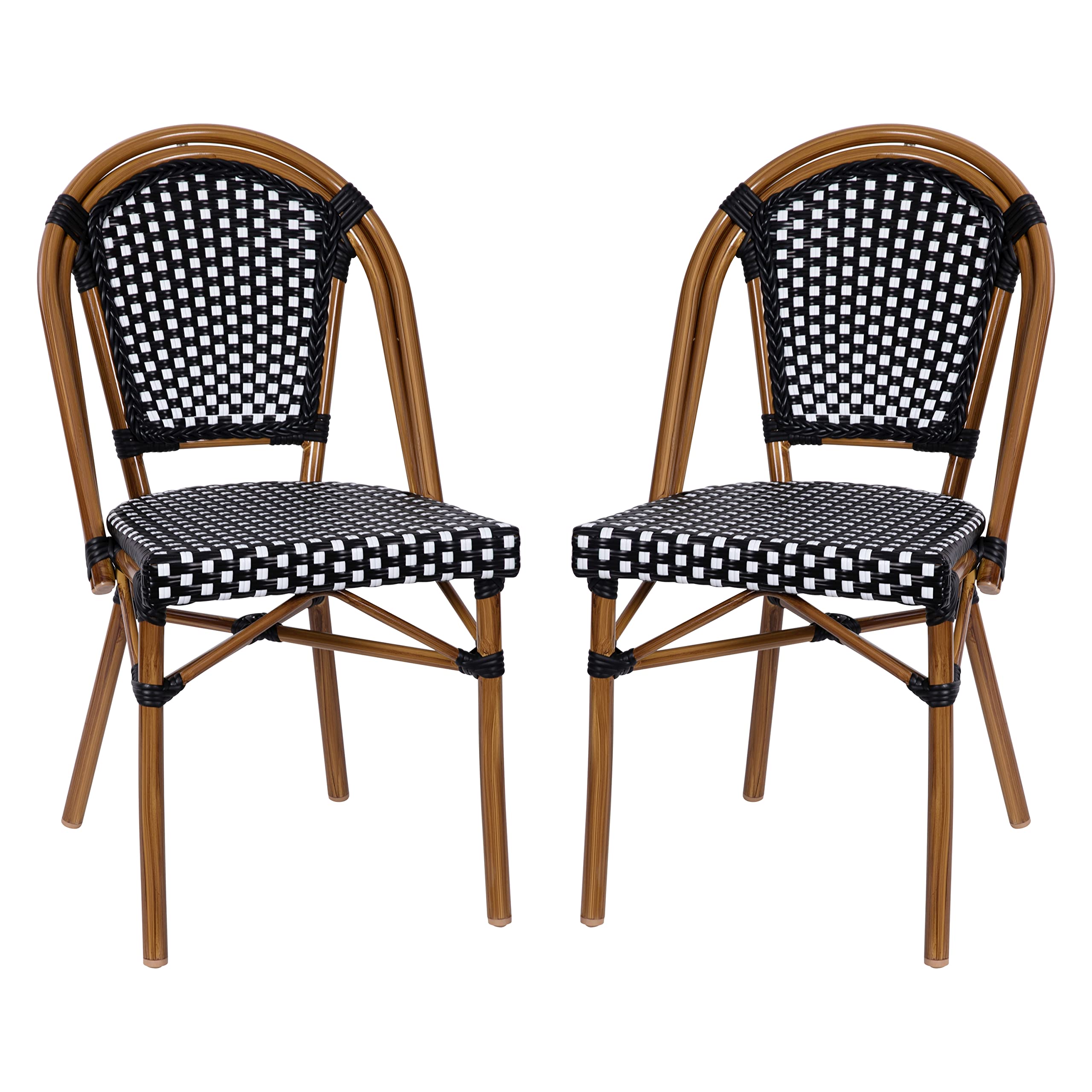 Soie Bistro Chair - Black & White Woven PE Seat and Back - Bamboo Finish