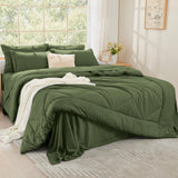 King Size Comforter Set with Sheets Olive Green - 7 Pieces Bed in a Bag King
