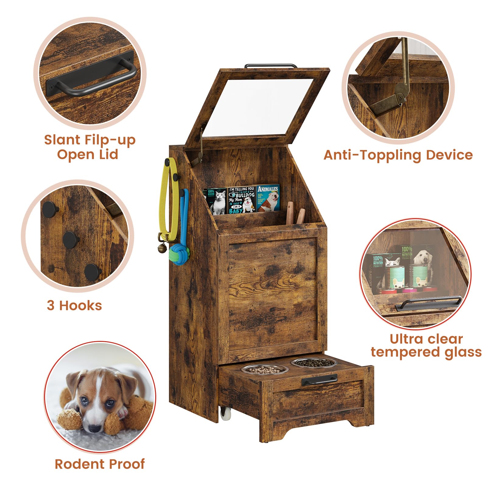 Dog Feeding Station with Storage - Elevated Bowls & Food Cabinet