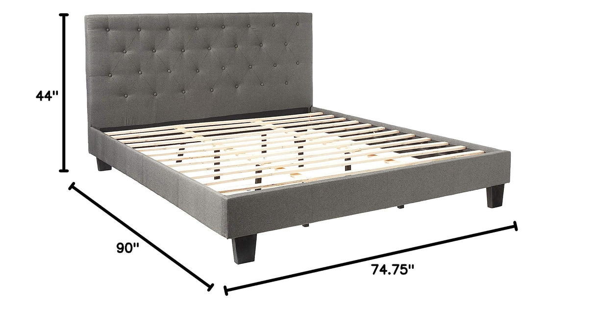 Furniture of America Roy Fabric Platform Bed with Button Tufted Headboard Design, California King, Gray