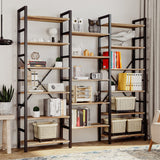 Bookshelves 6 Tiers Triple Wide Industrial Bookshelf, Large Etagere Bookshelf Open Display Shelves