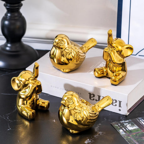 Loving Pair of Small Gold Elephant Statues Gold Home Decor Modern Boho Style Figurine