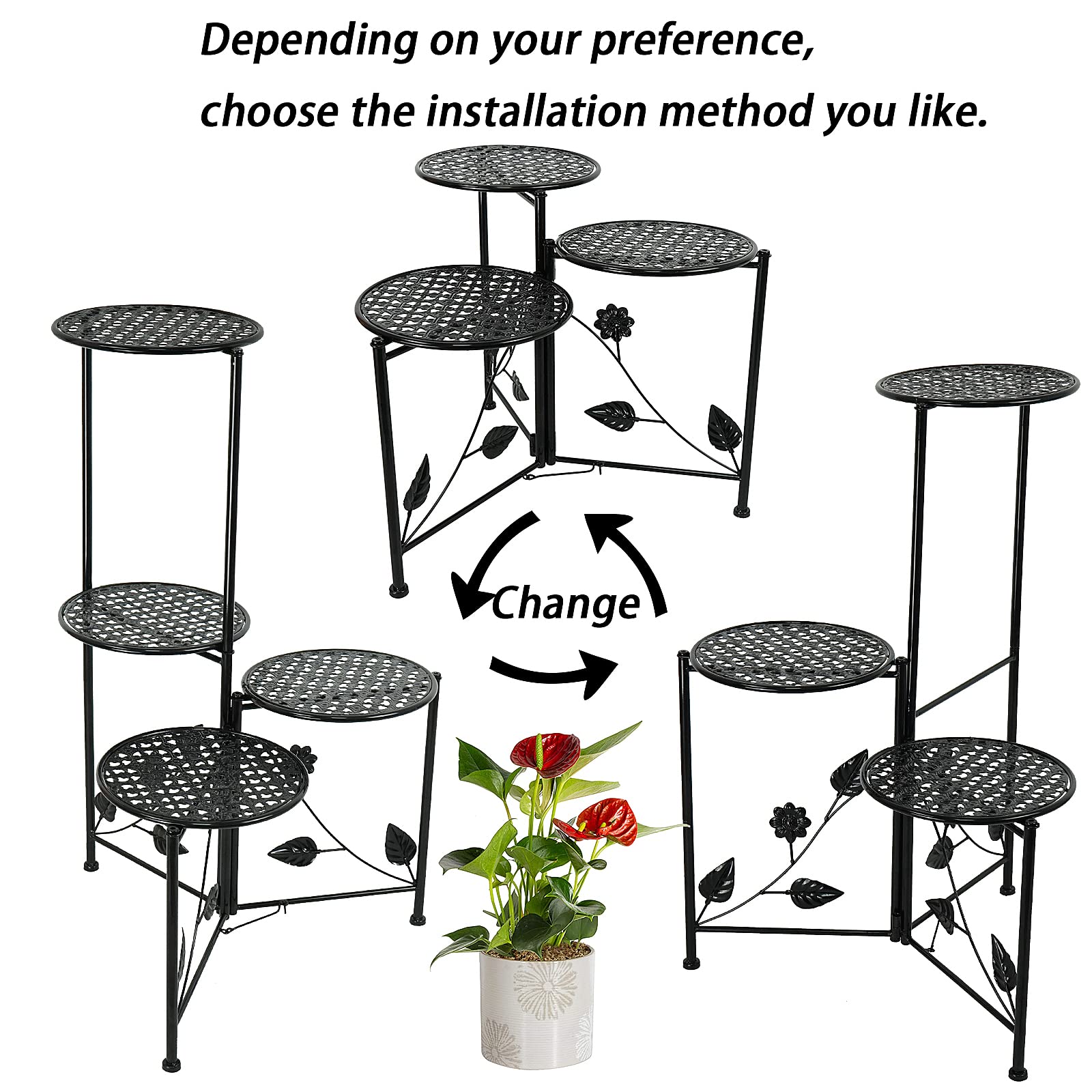 NAKUPE Plant Stand Indoor Outdoor, 3/4 Tier 30" Tall Metal Flower Pot Holder Shelves, Tiered Plant Rack Organizer, Planter Display Storage Shelf for Patio Balcony Garden Living Room Corner(Black)