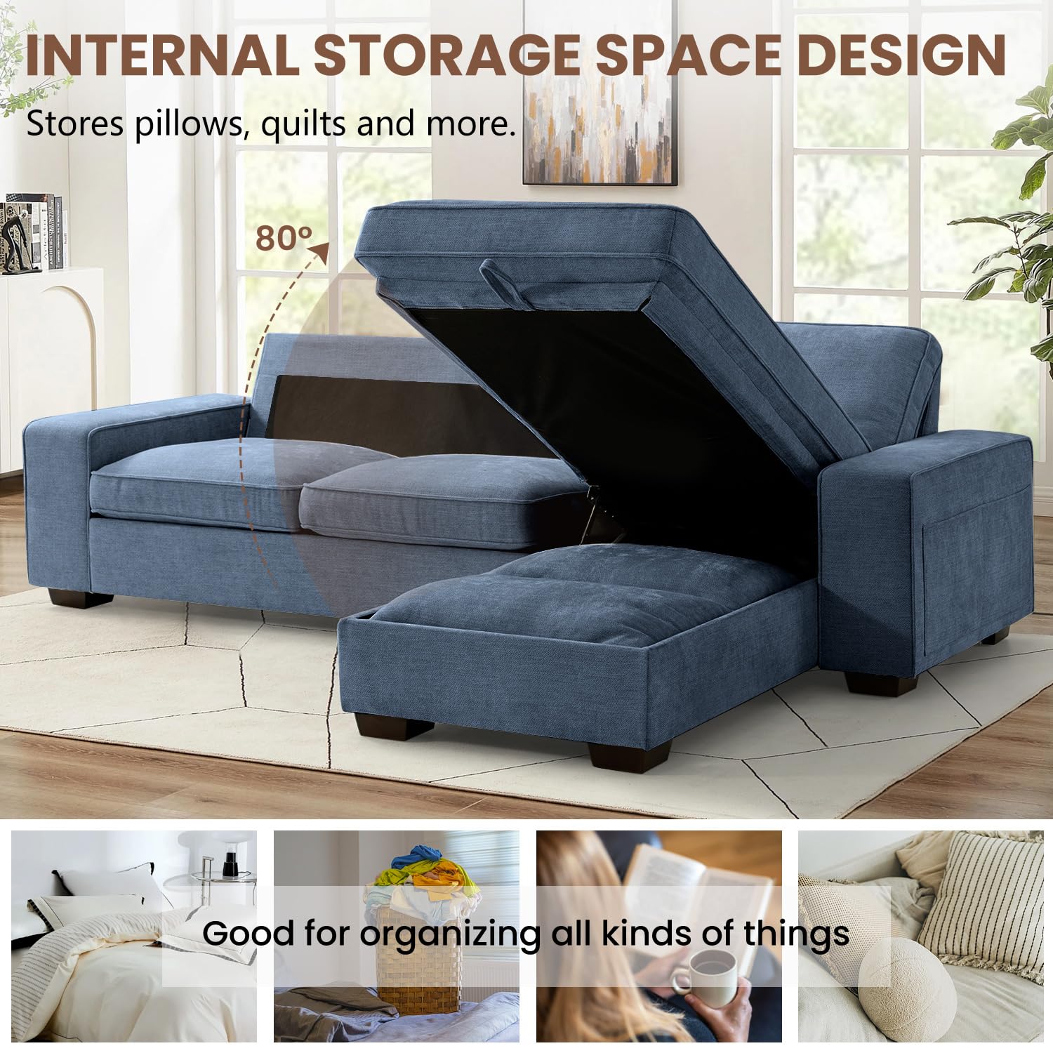 99“ Convertible Sectional Sofa,L Shaped Couch,Multi-Functional Reversible Sofa