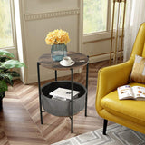 Side Table with Fabric Basket, Sofa Table with Metal Frame & Wood Top, Mufti-Functional