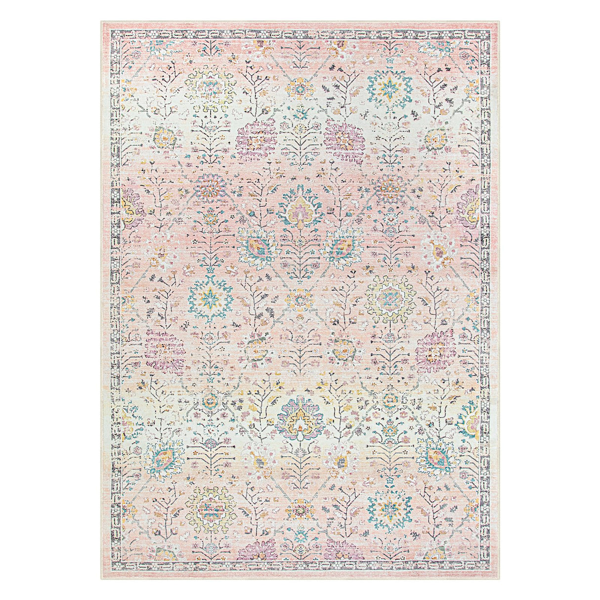 Pink Boho Area Rug, 5x7 Pink Rugs for Bedroom Girls Large Living Room Area Rugs Soft