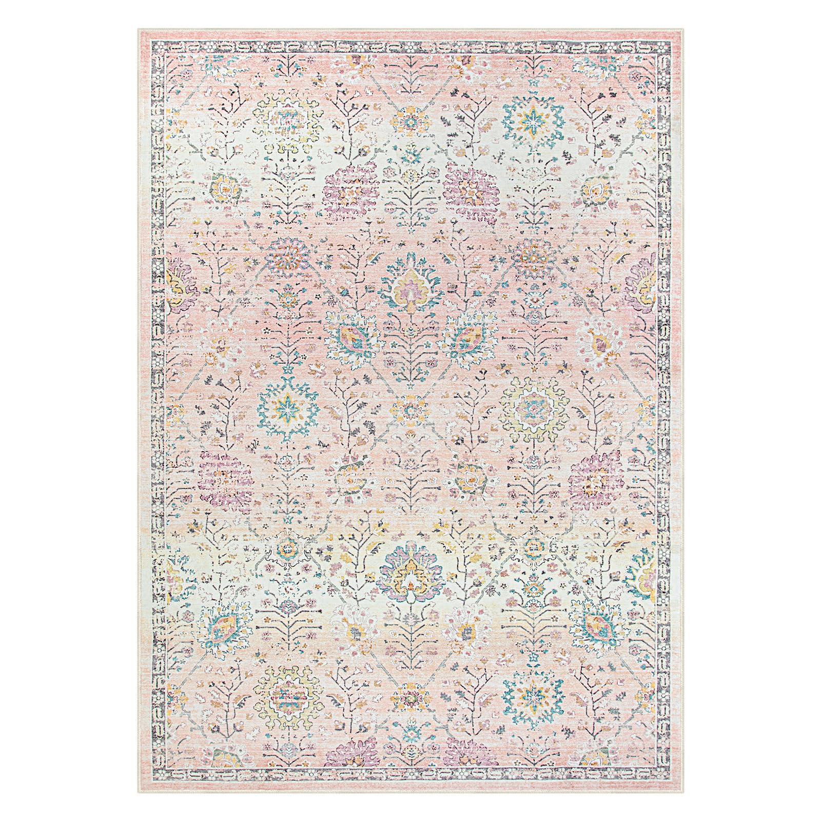 Pink Boho Area Rug, 5x7 Pink Rugs for Bedroom Girls Large Living Room Area Rugs Soft