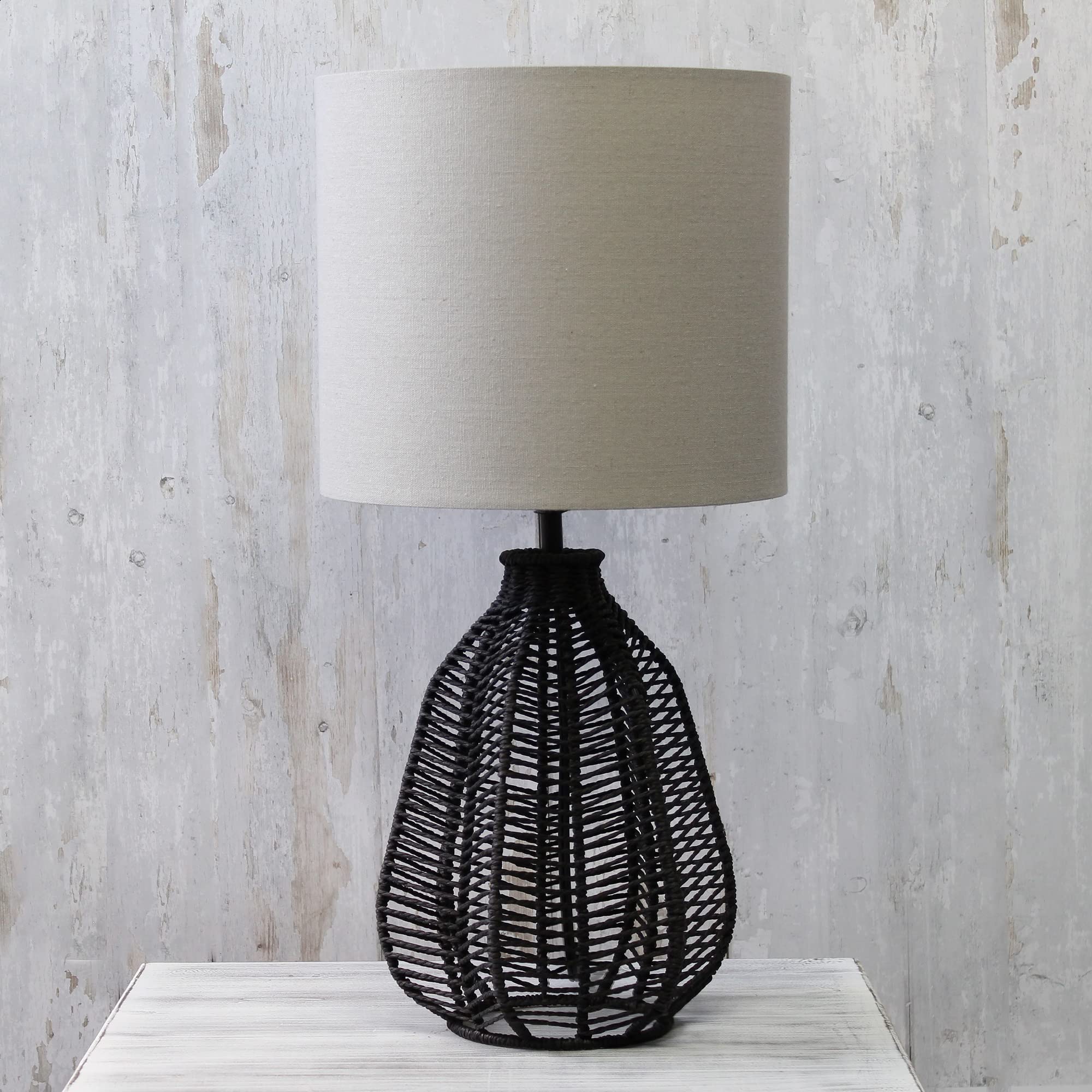 LT2106-BLK 21" Tall Boho Coastal Inspired Rustic Paper Rope Rattan Wicker Look Standard