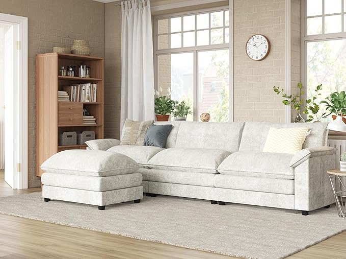 Modern Convertible Sofa U Shaped Couch, Fabric 6 Seat Sofa Set