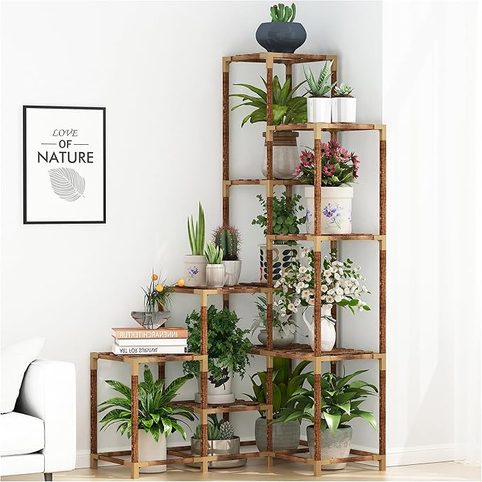 Corner Plant Stand with Grow Lights, 14 Tier Tall Plant Shelf Indoor Outdoor