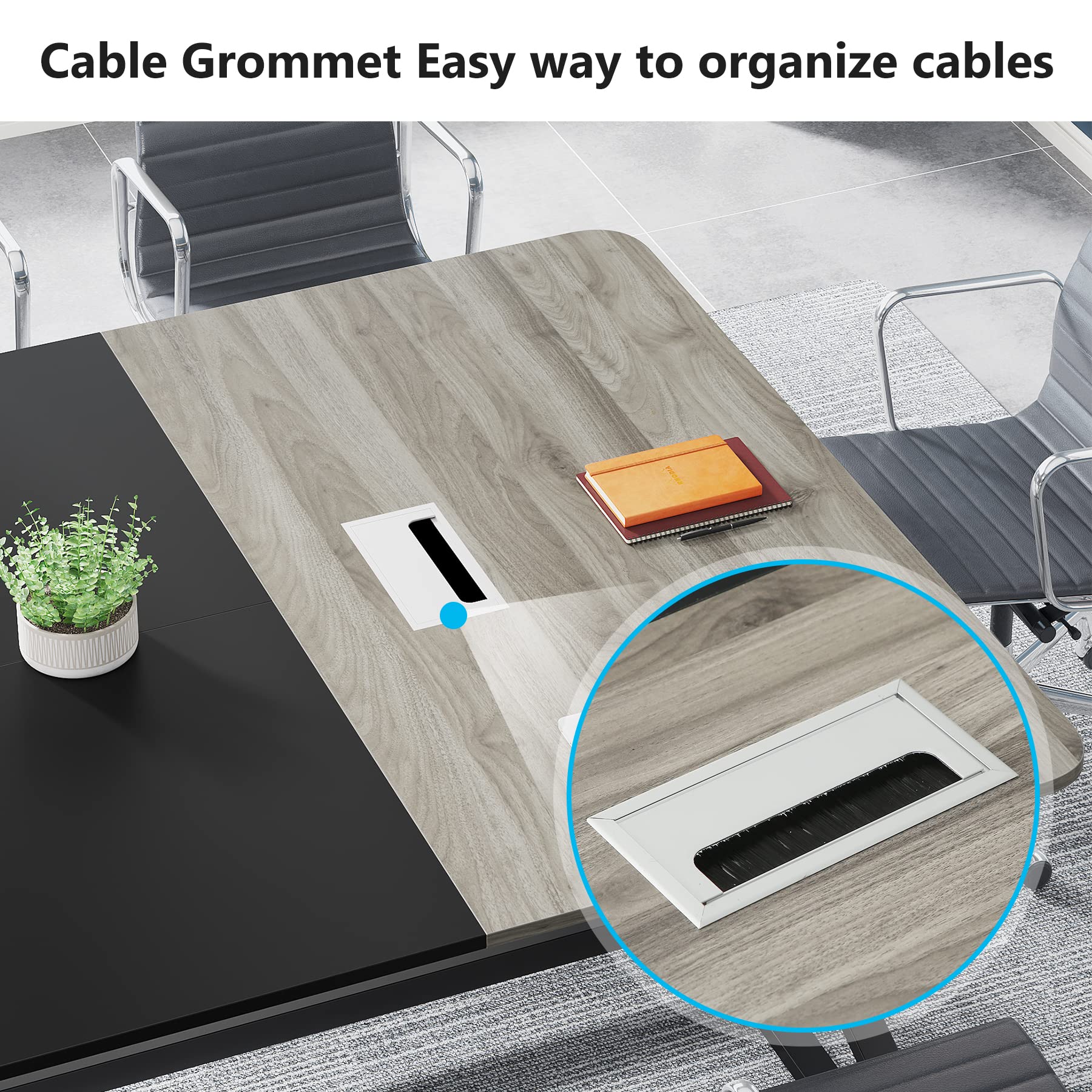 8FT Conference Table, Rectangular Meeting Room Tables with Cable Grommet