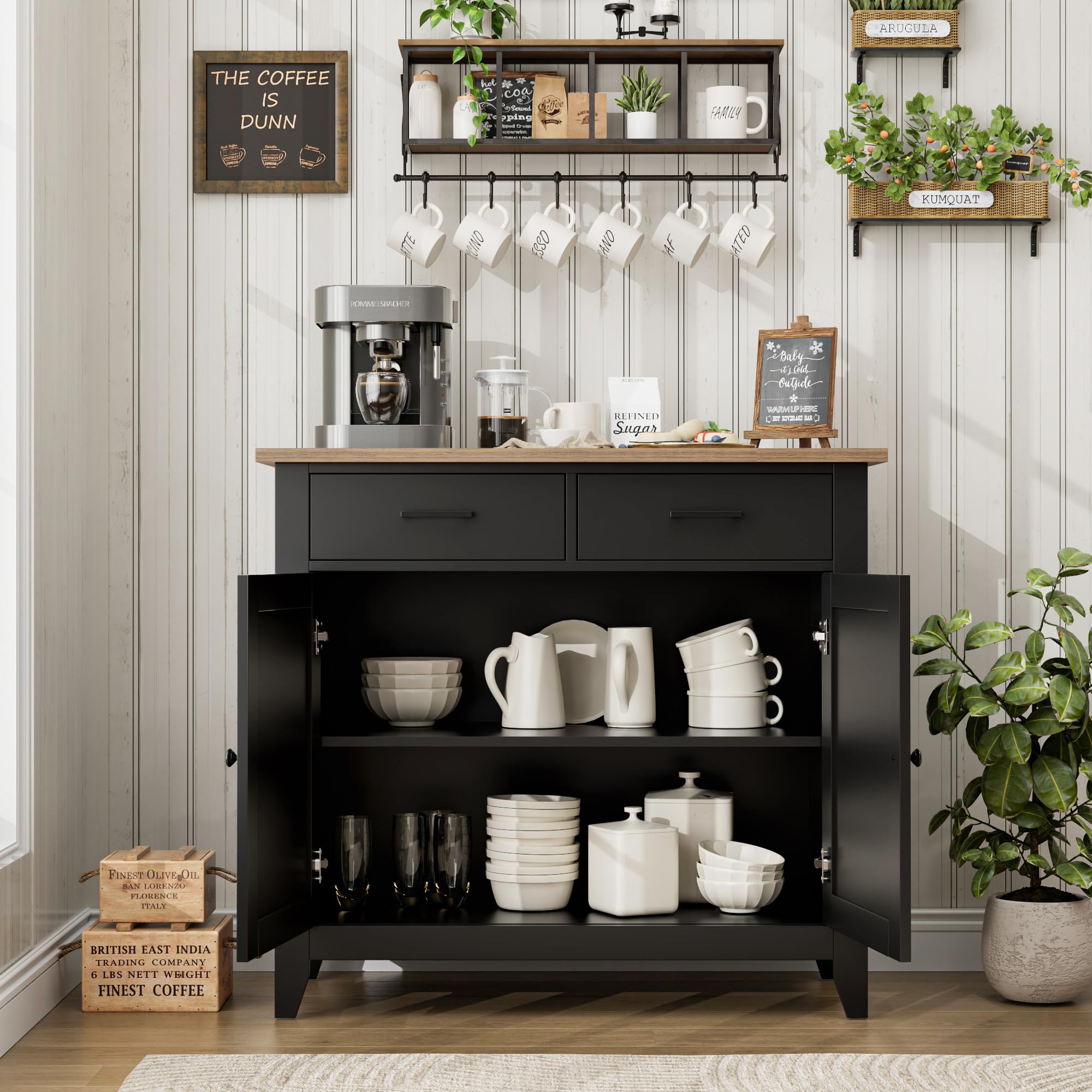 Kitchen Storage Cabinet, Modern Farmhouse Buffet Cabinet with Storage, Coffee Bar