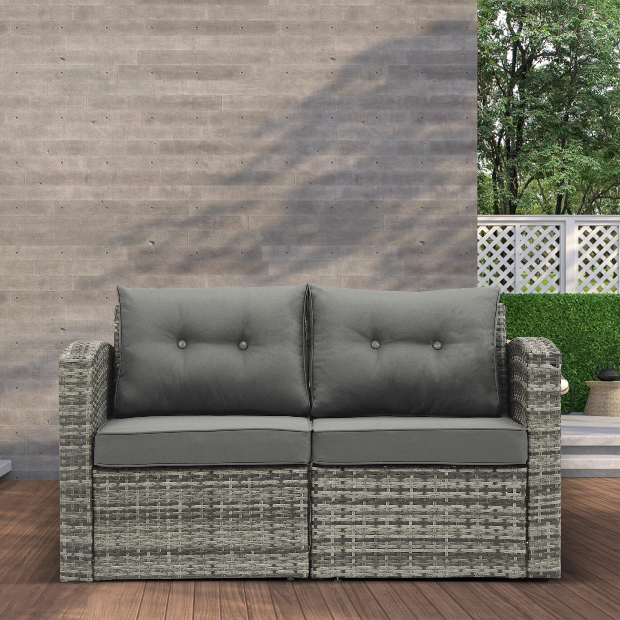 Wicker Outdoor Patio Loveseat, 2 Piece Aluminum Frame Patio Sofa Couch with Cushions