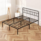 12-Inch Queen Bed Frame with Minimalist Headboard - Black Metal Platform