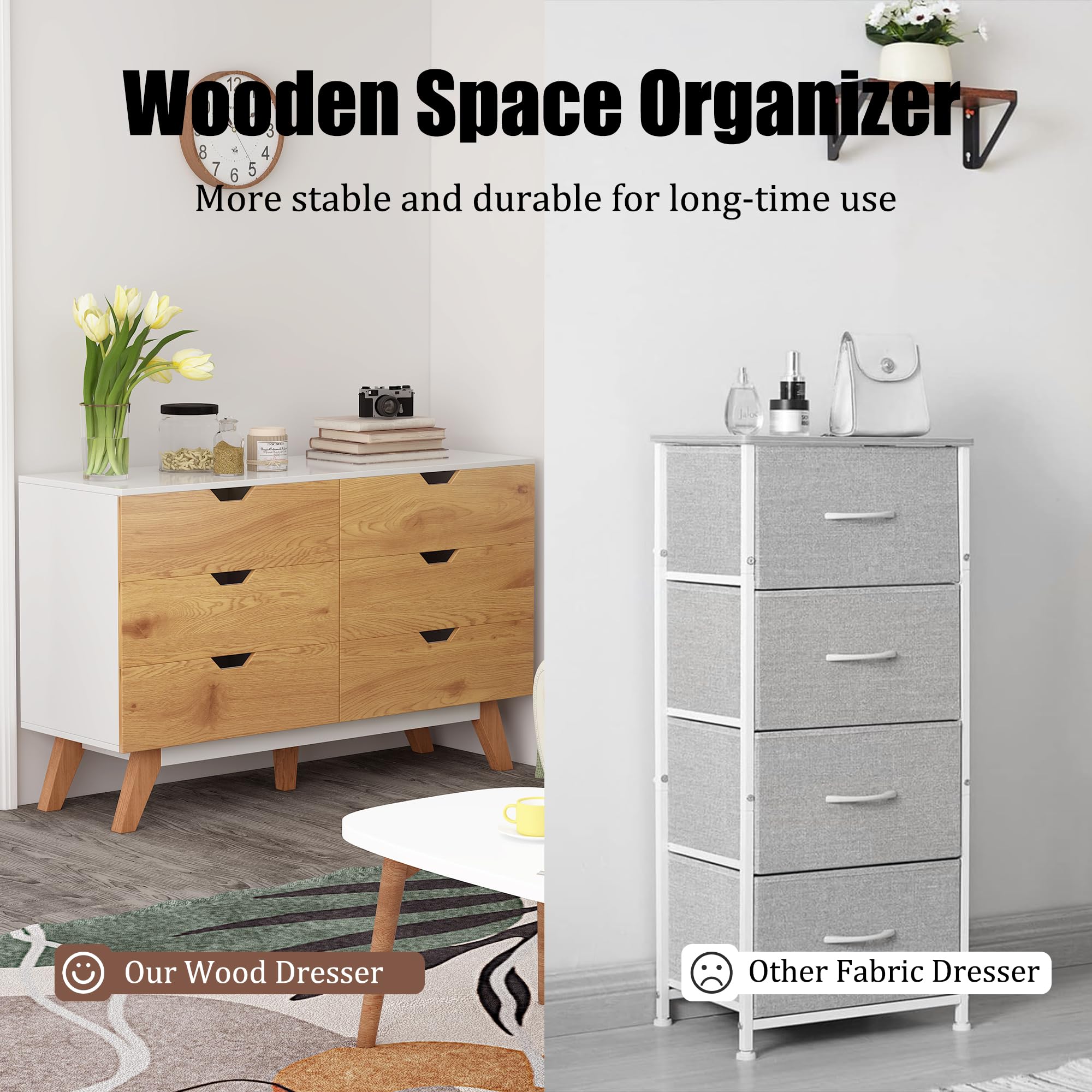 6 Drawer Dresser, Mid-Century Modern Dresser Wide 6 Chest of Drawers