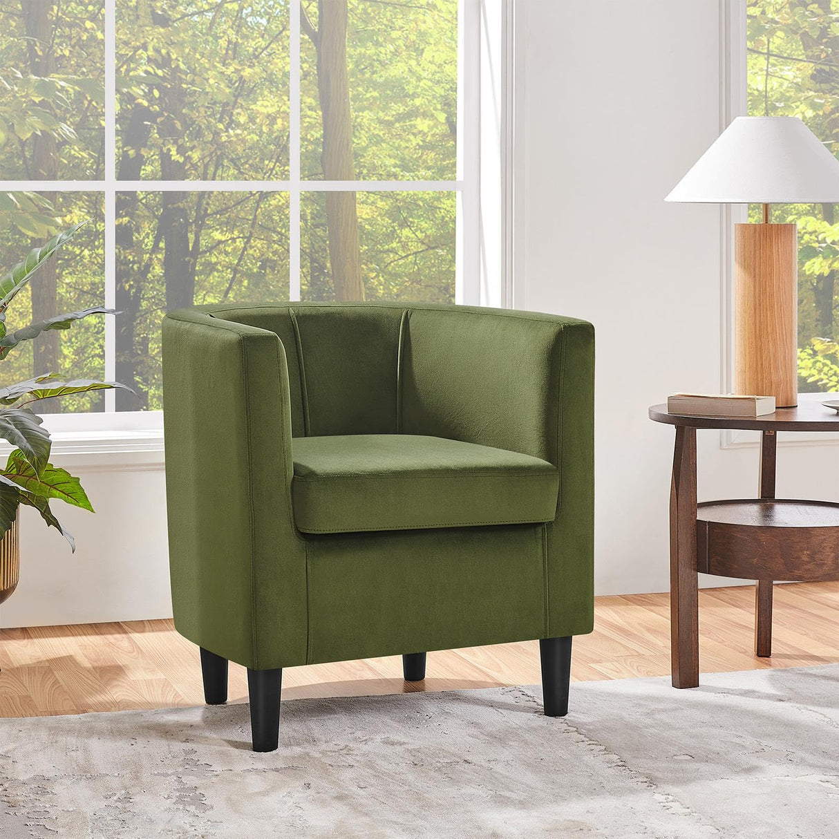 Modern and Comfortable Armchairs, Upholstered Barrel Sofa Chair for Living Room Bedroom Waiting Room, Olive Green