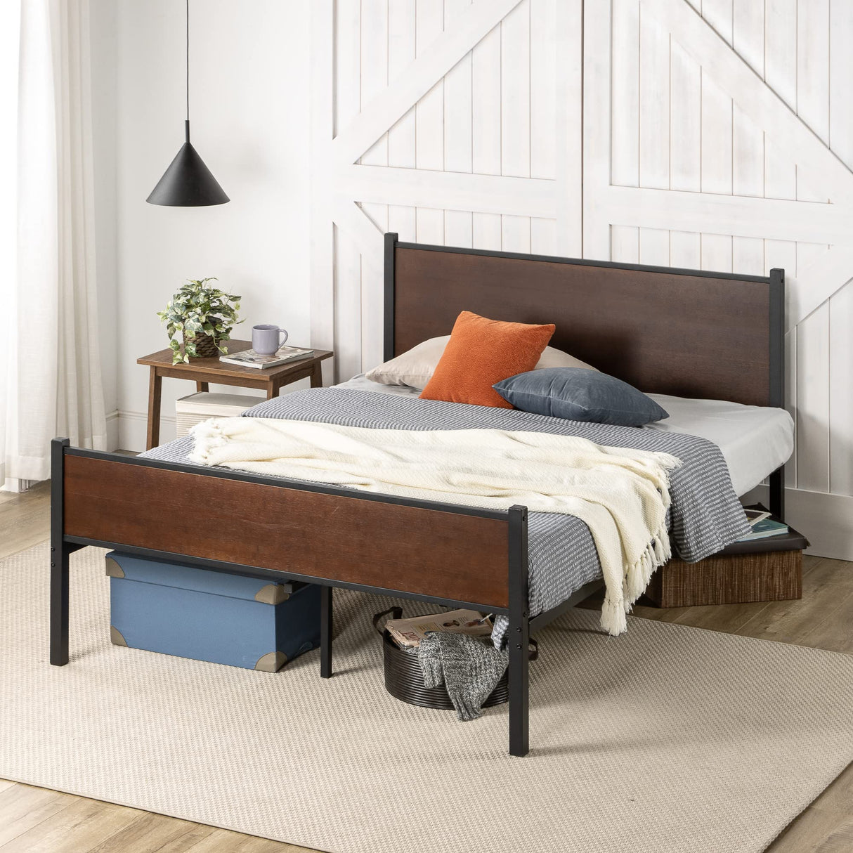 and Metal Platform Bed Frame, Bed Frame Made with Sustainable Bamboo, Steel Slat