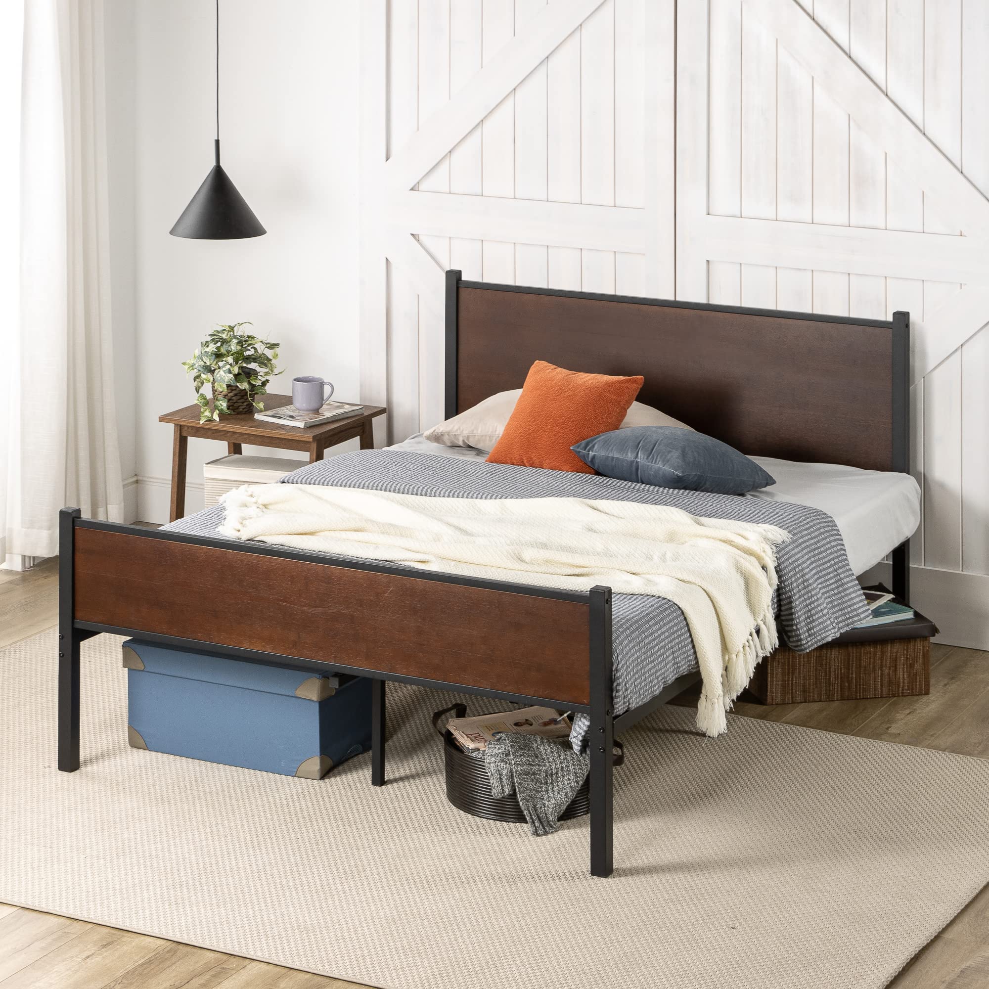 and Metal Platform Bed Frame, Bed Frame Made with Sustainable Bamboo, Steel Slat