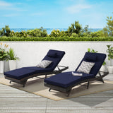 KEIKI Outdoor Long Reclining Chair Set of 2, PE Wicker Chaise Lounge Chairs with 5-Level Adjustable Backrest, Sunbathing Chairs Recliner up to 150° for Poolside, Garden, Beach, Deck, Dark Blue
