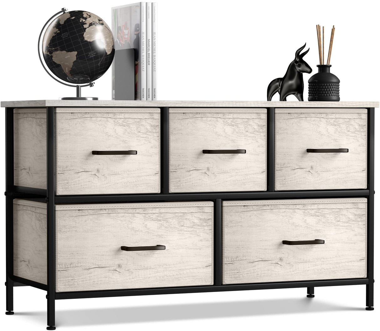 Dresser with 5 Faux Wood Drawers - Storage Unit Organizer Chest for Clothes