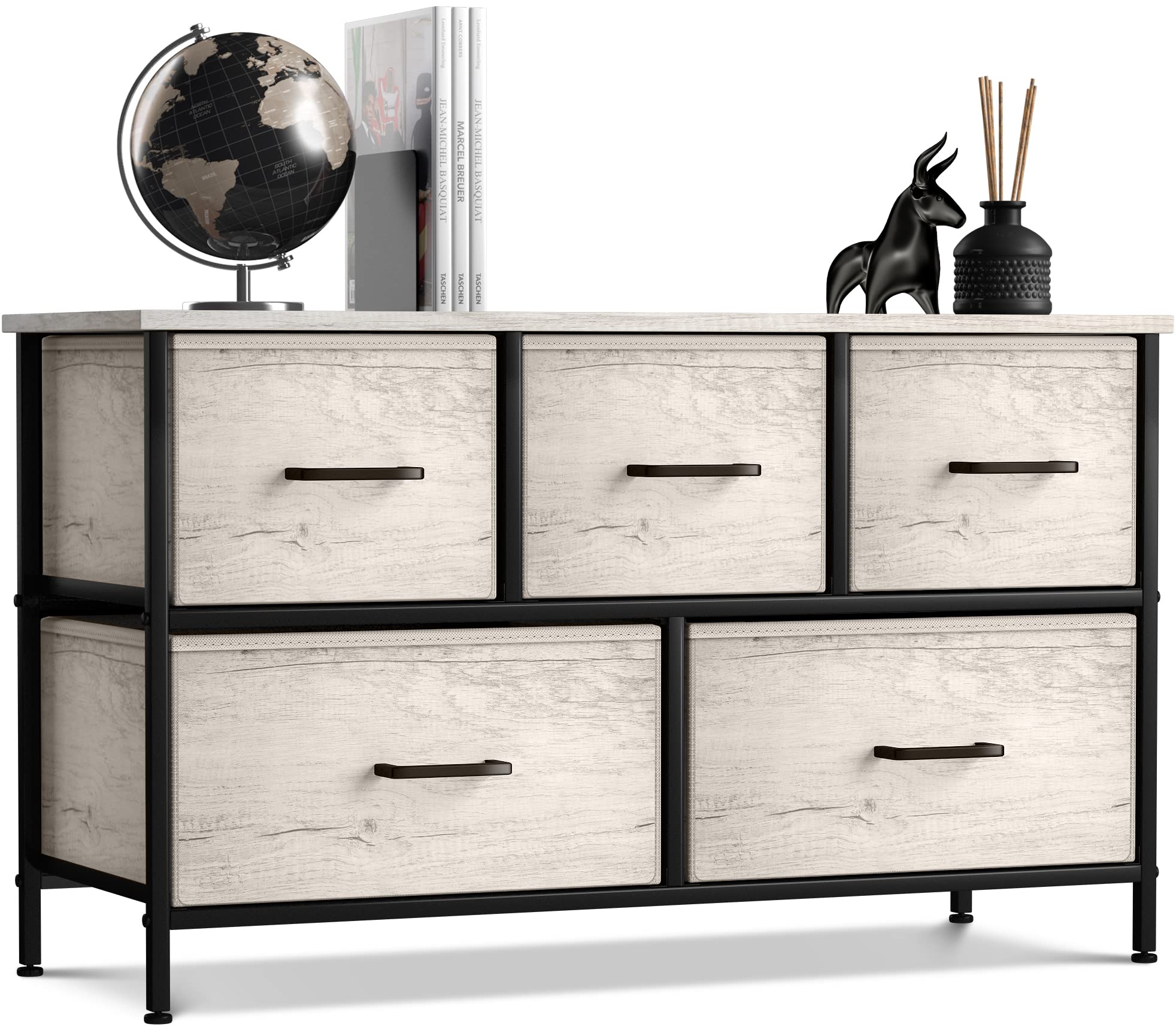 Dresser with 5 Faux Wood Drawers - Storage Unit Organizer Chest for Clothes