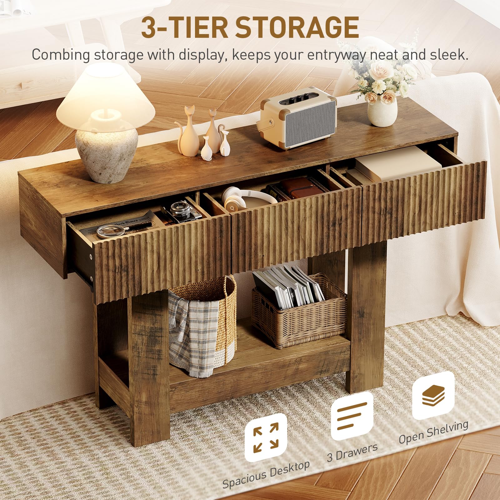 47" Farmhouse Console Table with Storage - Dark Brown