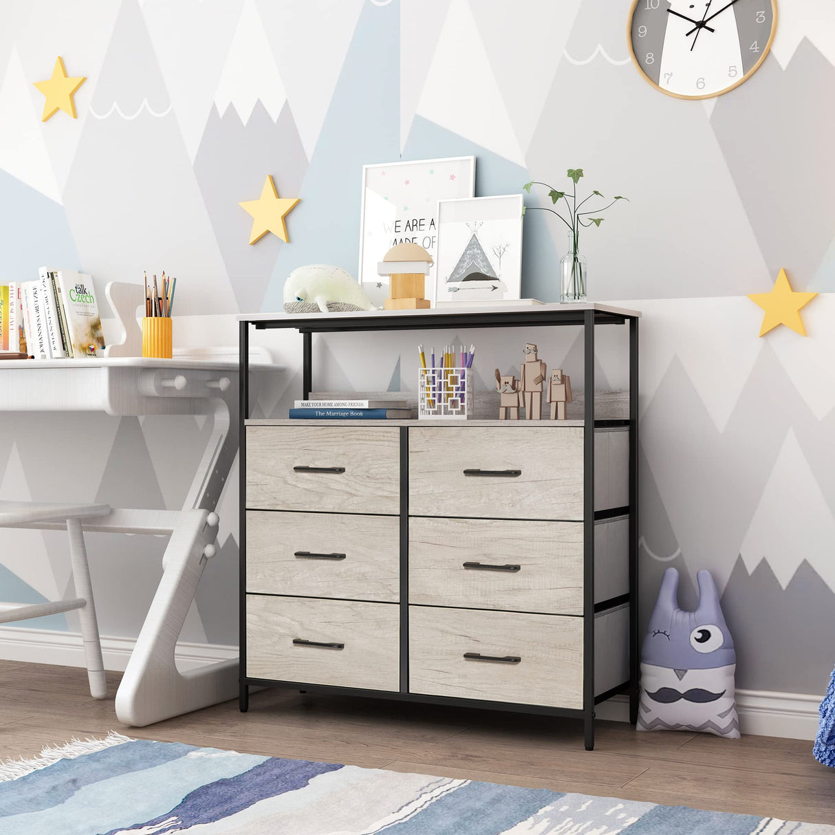 Dresser for Bedroom 6 Drawer Dresser with Shelvesfor Kids Room, Closet