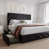 Upholstered Queen Platform Storage Bed Frame with 4 Drawers, Adjustable Headboard