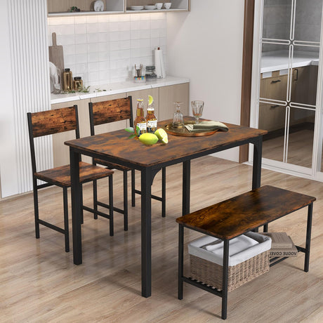 Moccha Dining Table Set for 4, Wooden Kitchen Table with with 2 Chairs