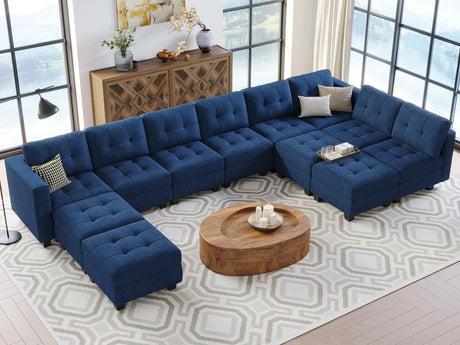 Modular Sectional Sofa Couch Oversied U Shaped Sofa Set with Storage Seats Convertible Sectional Sleeper Sofa with Reversible Chaise Blue