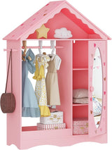 Kids Dress Up Storage with Mirror, Kids Wardrobe Closet, Dress Up Armoire for Little Girls