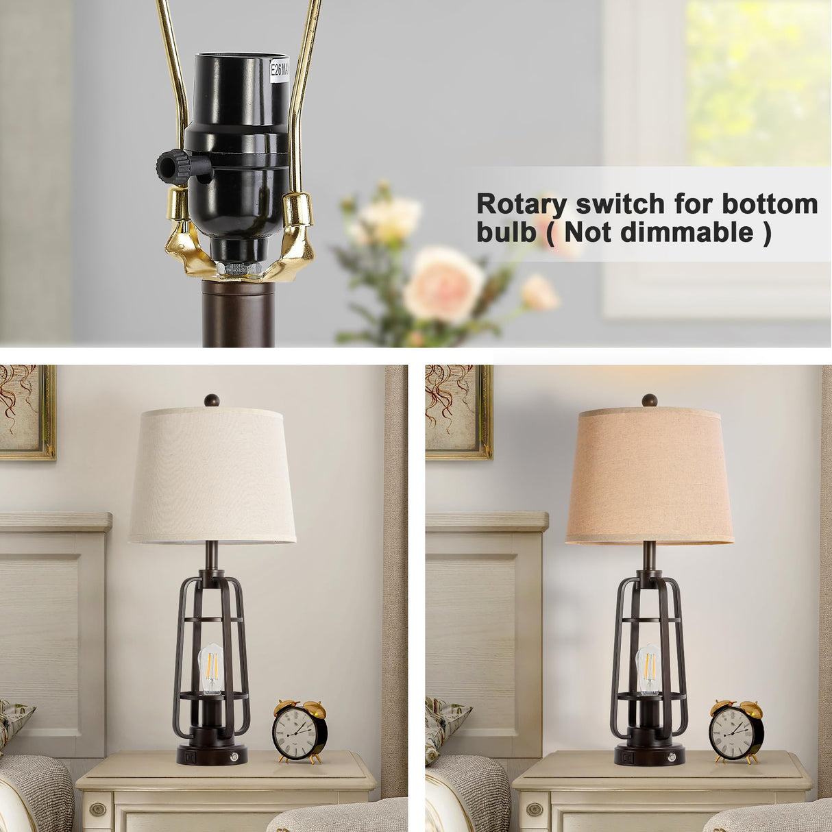 28.7" Table Lamps for Living Room Set of 2, Touch Lamps for Bedrooms with USB C+A Charging Ports, Farmhouse Lamps for Nightstands with Oil Rubbed Bronze Finish, Bulbs Included