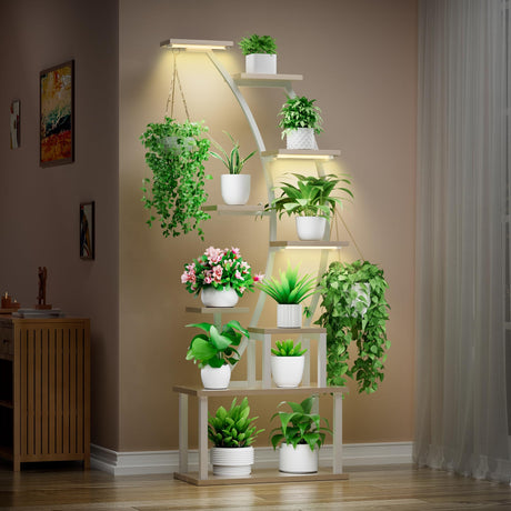 Plant Stand Indoor with Grow Lights, 9 Tiered Metal Plant Shelf, 63" Tall Plant Stand