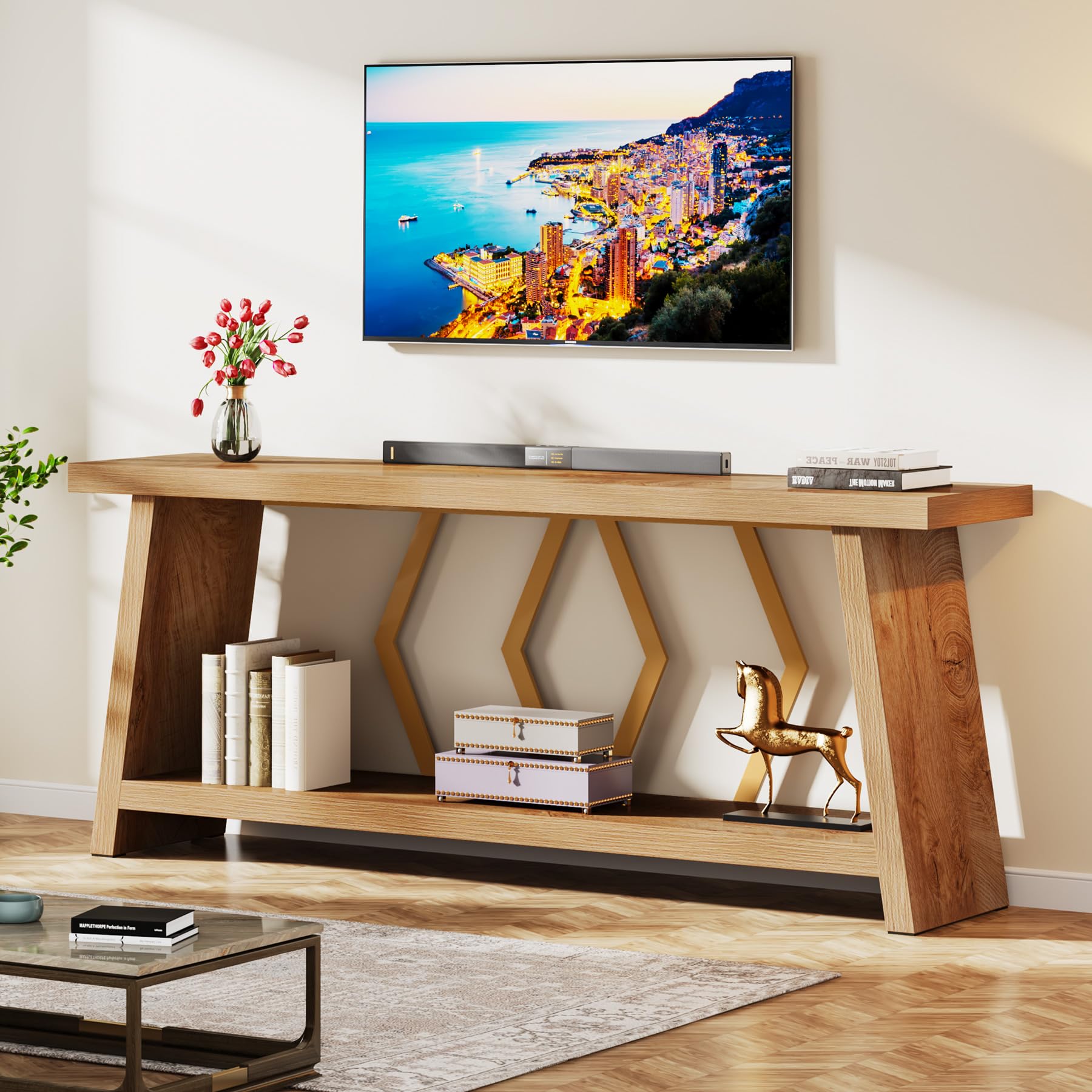 70.86-Inch Long Sofa Console Table with Storage